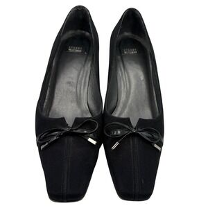 Stuart Weitzman Black Fabric Bow Kitten Heel Square Toe Womens 7 B Narrow Granny